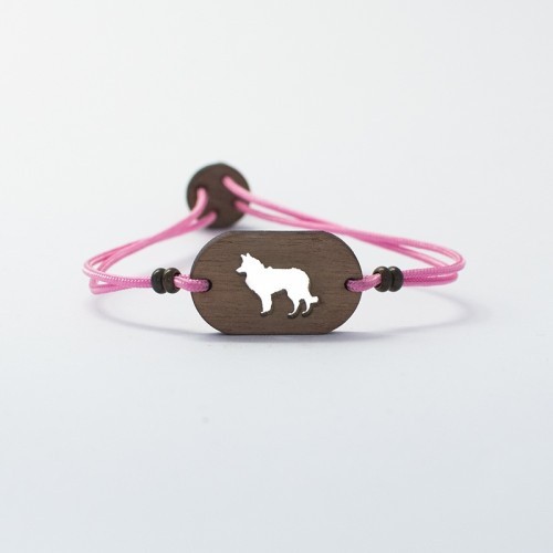Pulseira de madeira personalizável com Border Collie rosa