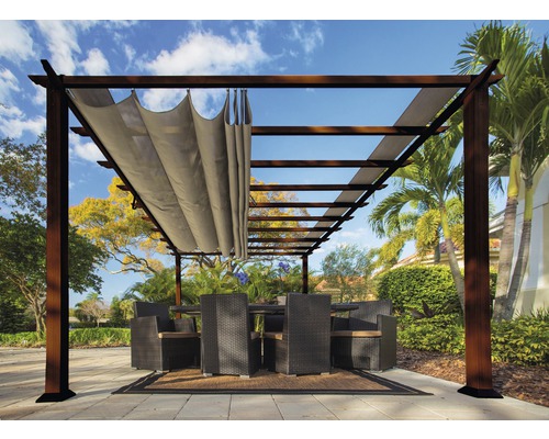 Aluminium pergola, paviljoen Florence 11x16 incl. verstelbare parasol 350 x 505 cm Cacao donkerbruin