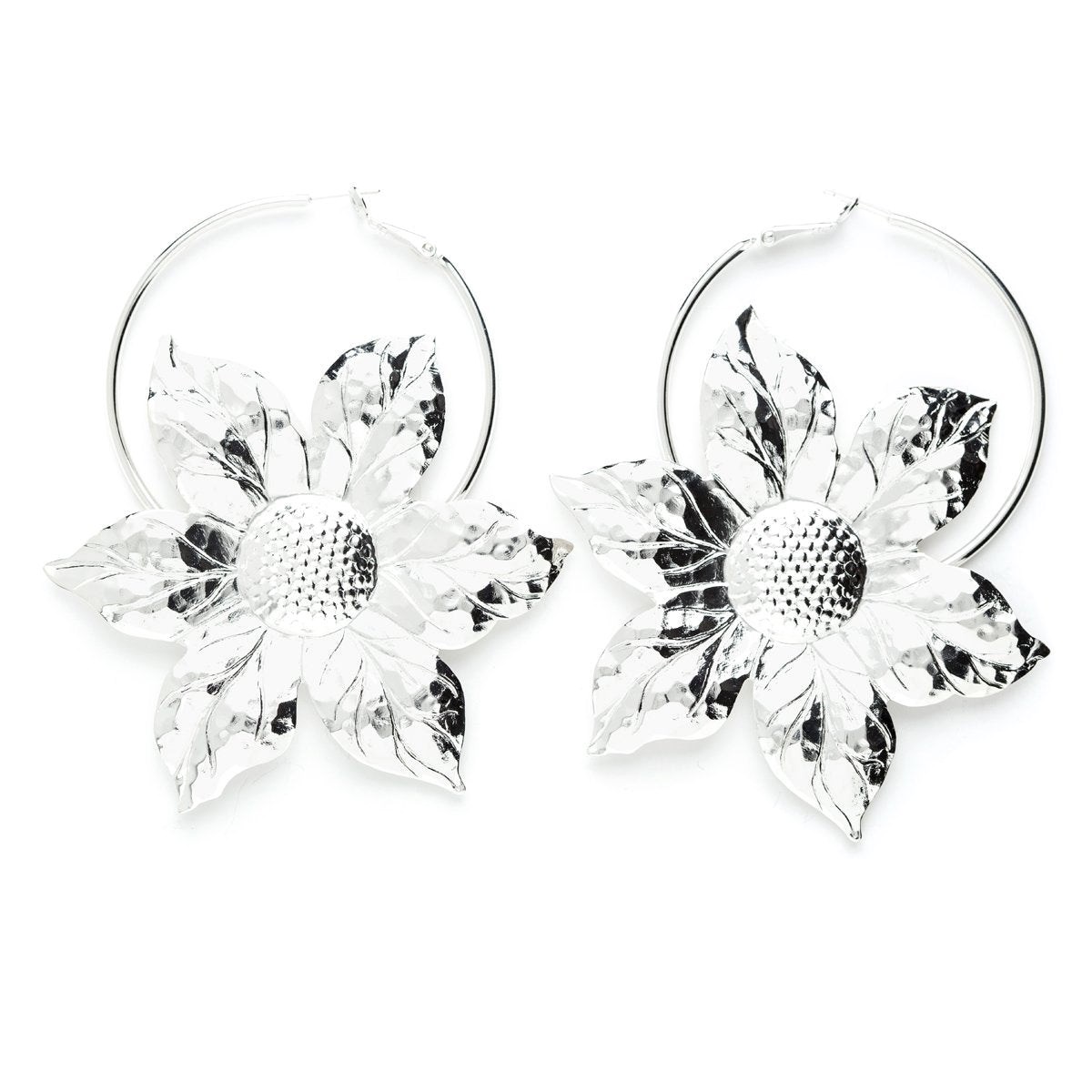 boucles d'oreilles créoles fleurs plaqué argent - HESPÉRIS