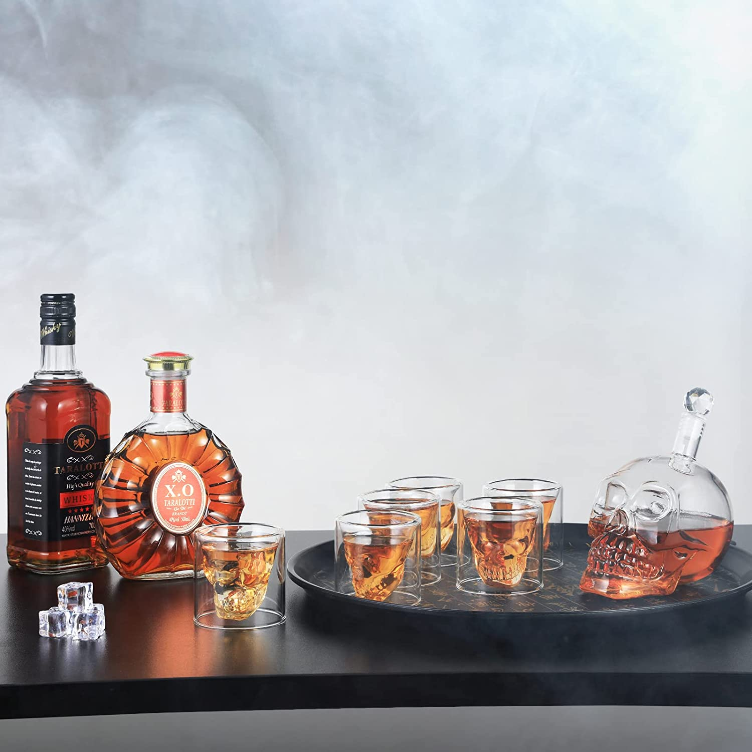(7-tlg. Set) Edler Whisky Dekanter   Gläser Whiskey Geschenkset - Totenkopf