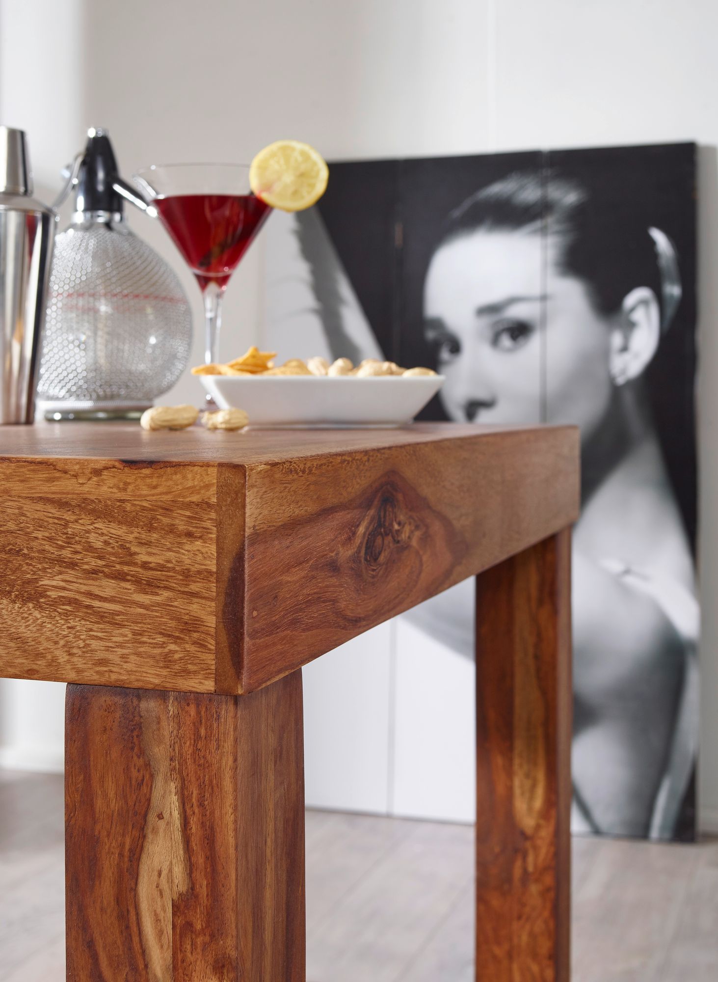 FineBuy Bartisch Massivholz Sheesham 80x80x110cm Stehtisch Bistrotisch Tisch