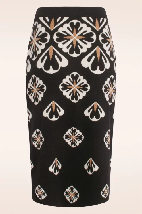 Smashed Lemon Daisy floral gebreide rok in zwart en crème