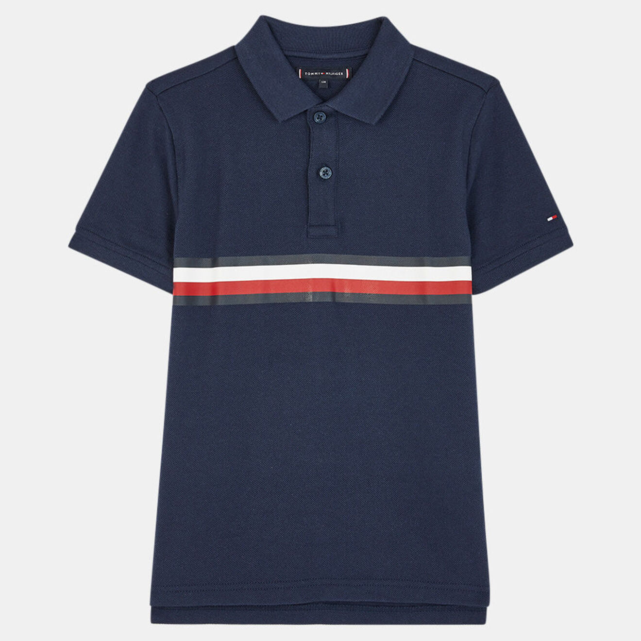 Tommy Hilfiger Polo en Coton piqué à logo et bande bleu marine
