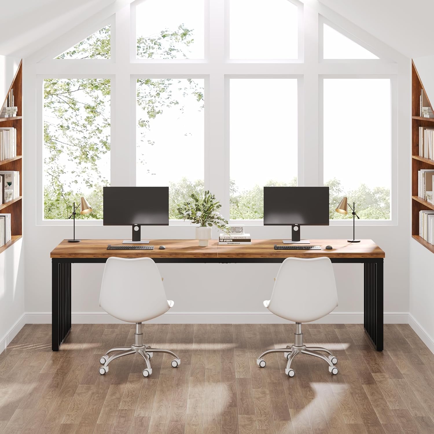Tribesigns 180 cm Schreibtisch, großer Computertisch PC Tisch Bürotisch mit robustem Metallgestell, Arbeitsstation für Home Office zu Hause Schreibtische, Konferenztisch (ohne Stuhl) (Braun)