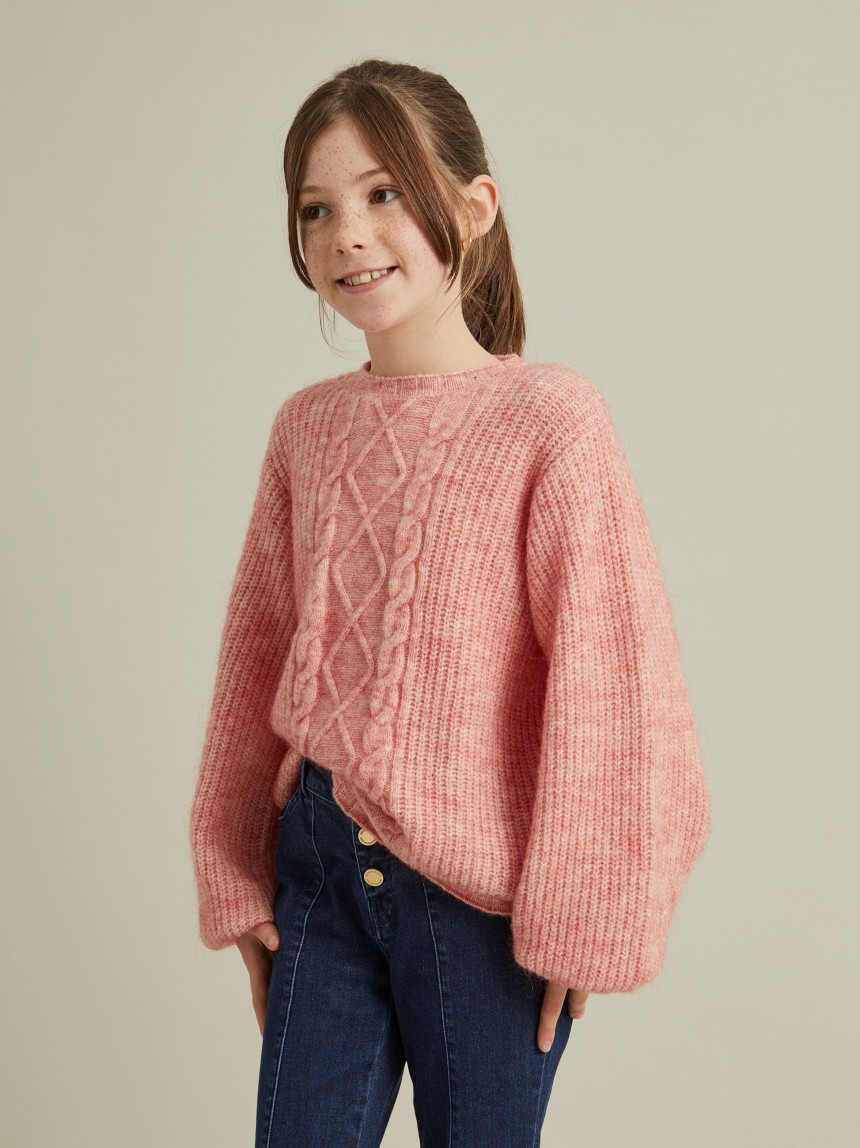Camisola malha entrançada mistura de lã e mohair
