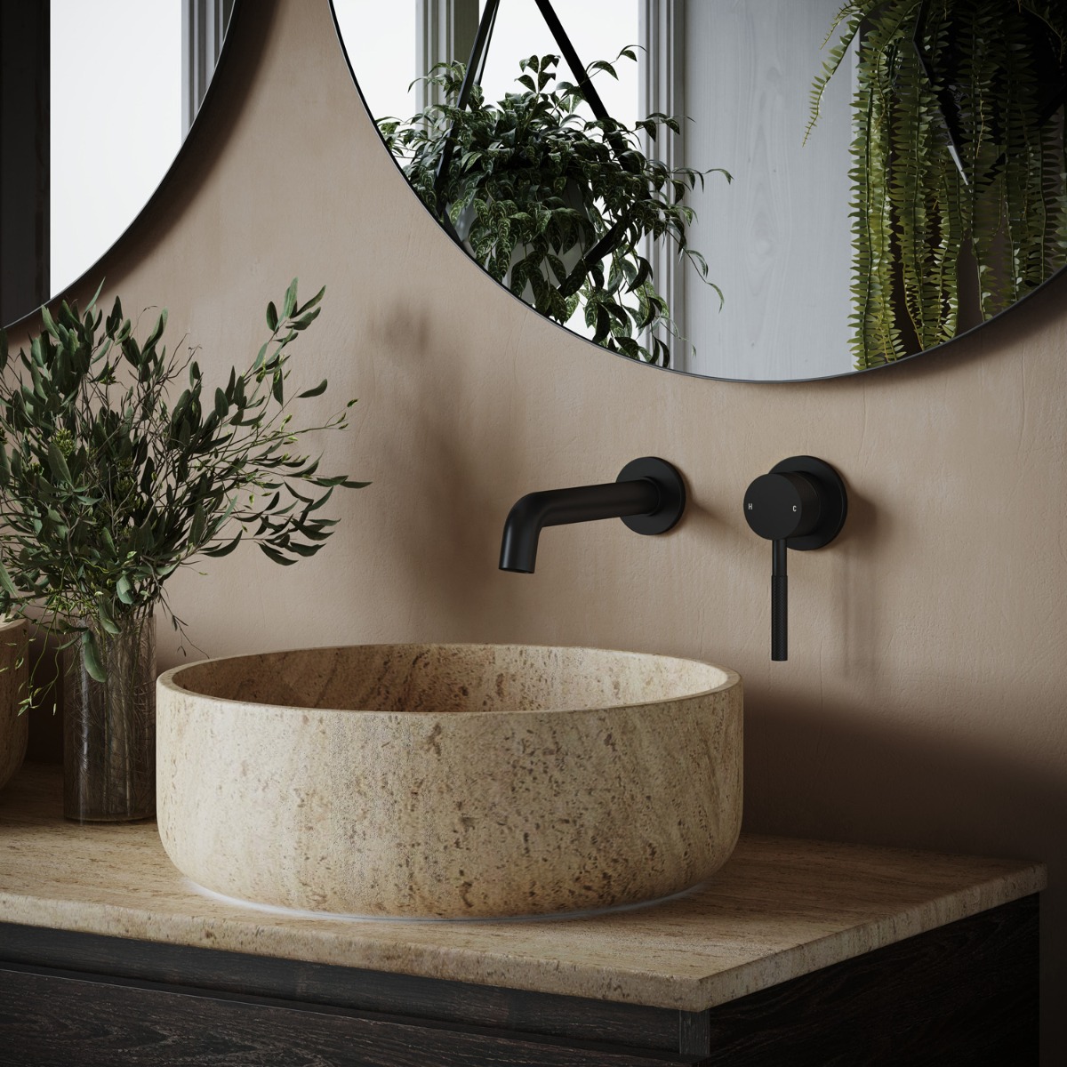 Saniclear Nero Curved inbouw wastafelkraan zwart mat