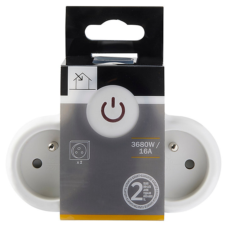 Multiprise avec interrupteur 2 prises Diall 16A blanc/gris
