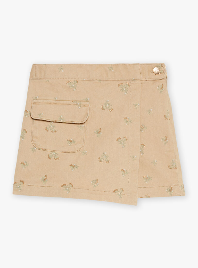 Jupe-short beige à imprimé fleuri pailleté