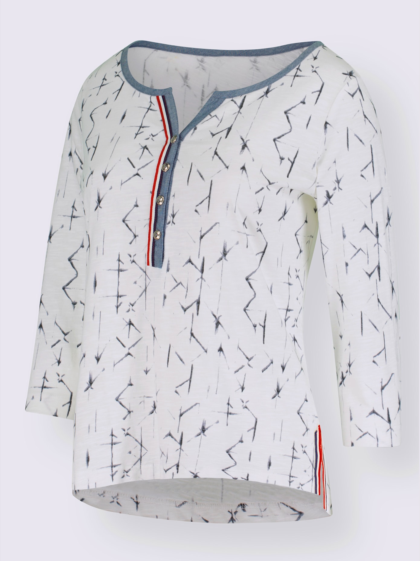 T-shirt à motif original boutonnière col et fentes