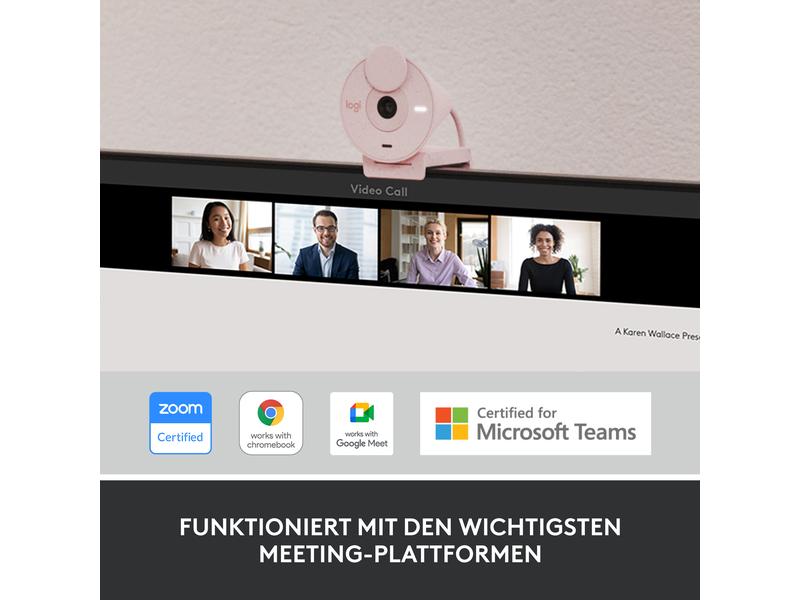 Logitech Webcam Brio 300 Rose Full HD-Webcam mit integrierter Abdeckblende