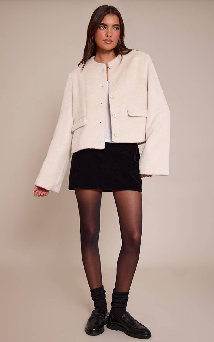 Crème Veste Cintrée En Laine Brossée À Simple Boutonnage