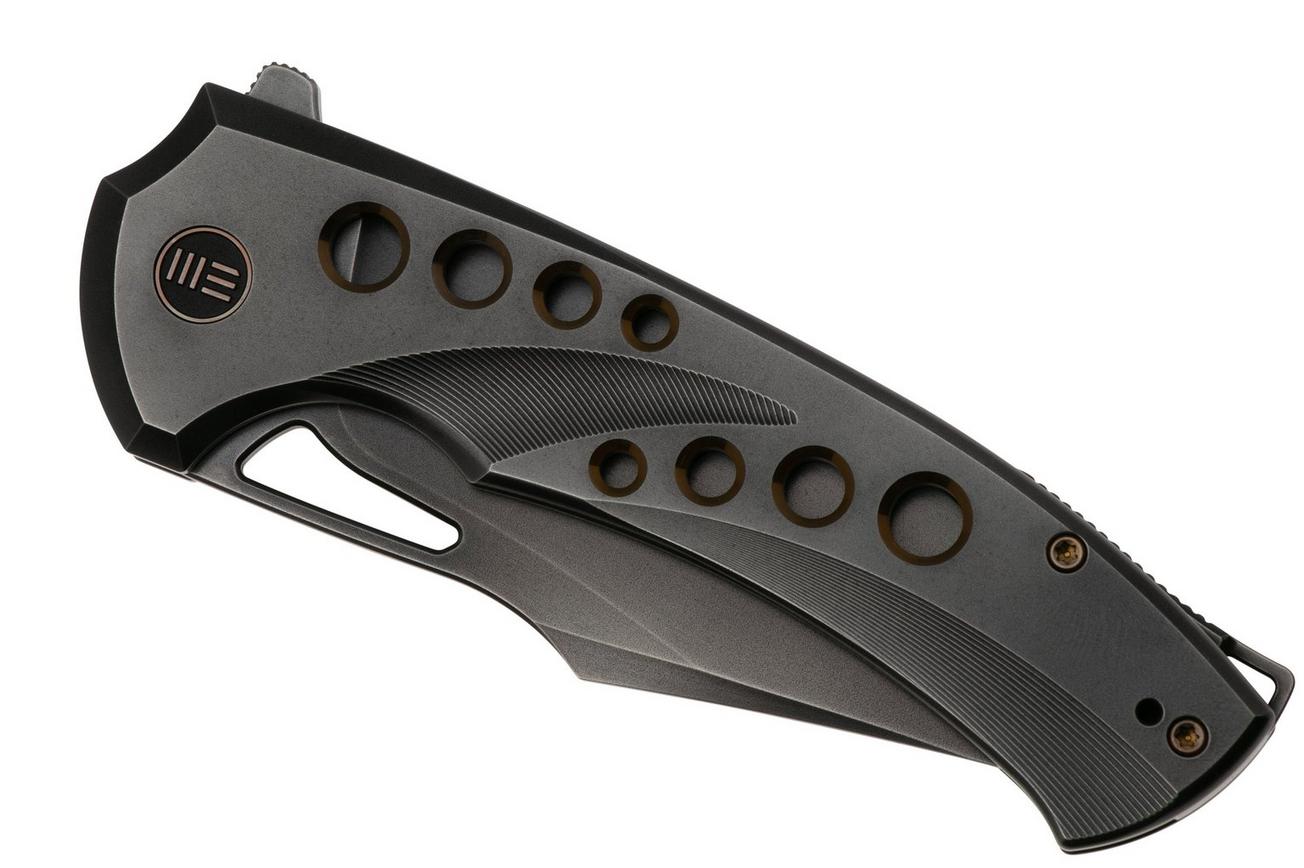 WE Knife Swiftfin WE23051-3 Polished Gray CPM 20CV, Gray Titanium, Dark Golden Holes zakmes