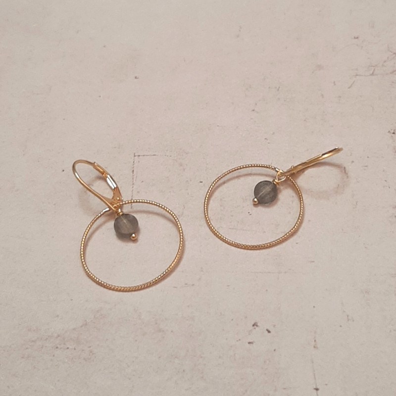 Boucles d'Oreilles Krahô Labradorite Argent 925 Doré