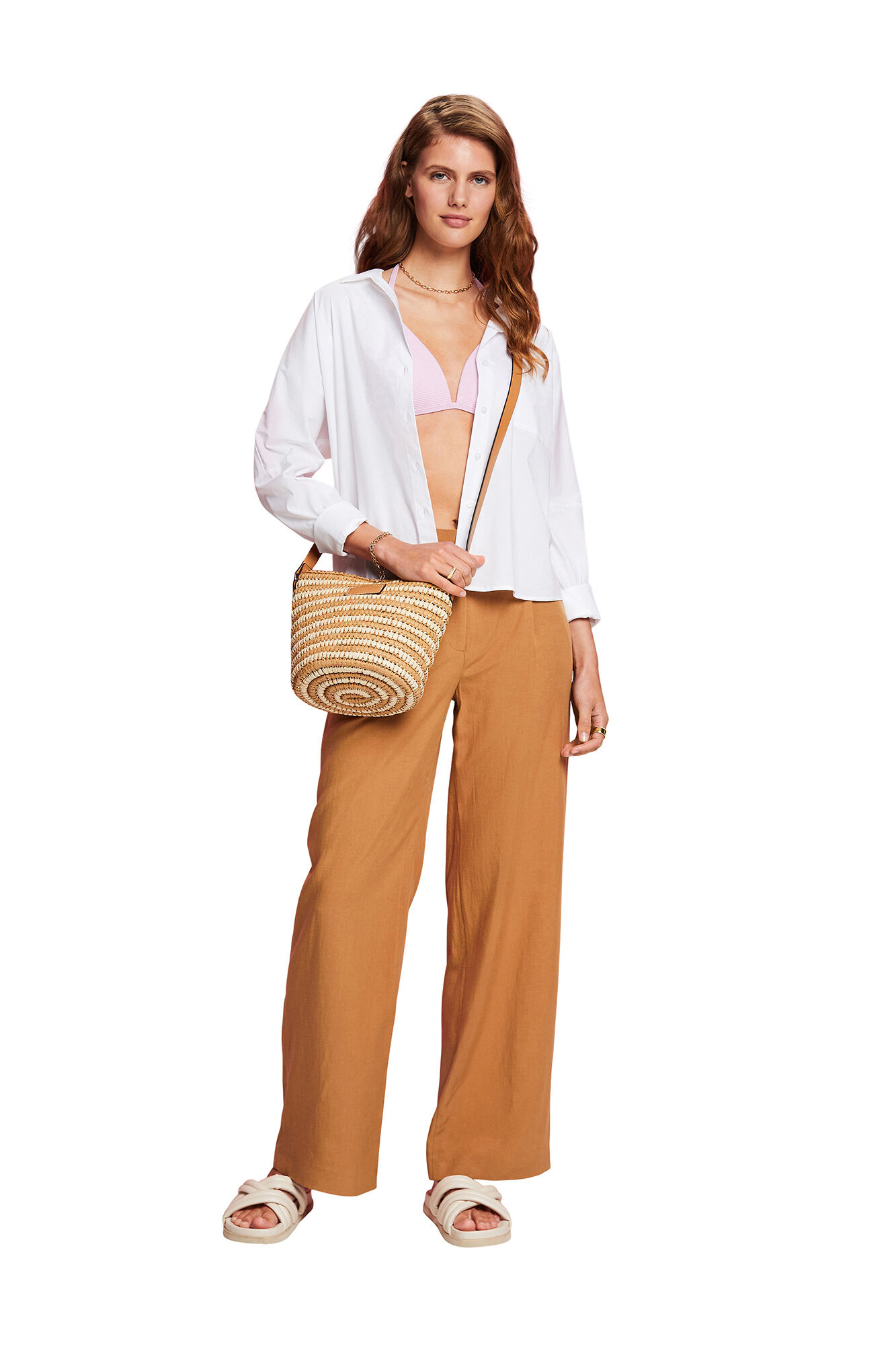 Calça pantalona TENCEL™ - Camelo