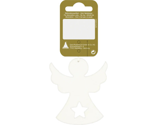 Kerstdecoratie hangende engel van hout wit