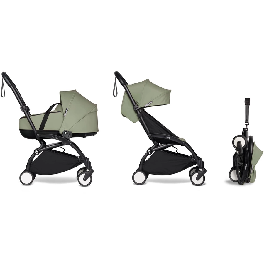 BABYZEN Kinderwagen YOYO2 0+ Black mit Liegewanne Gratis  Textilset Olive