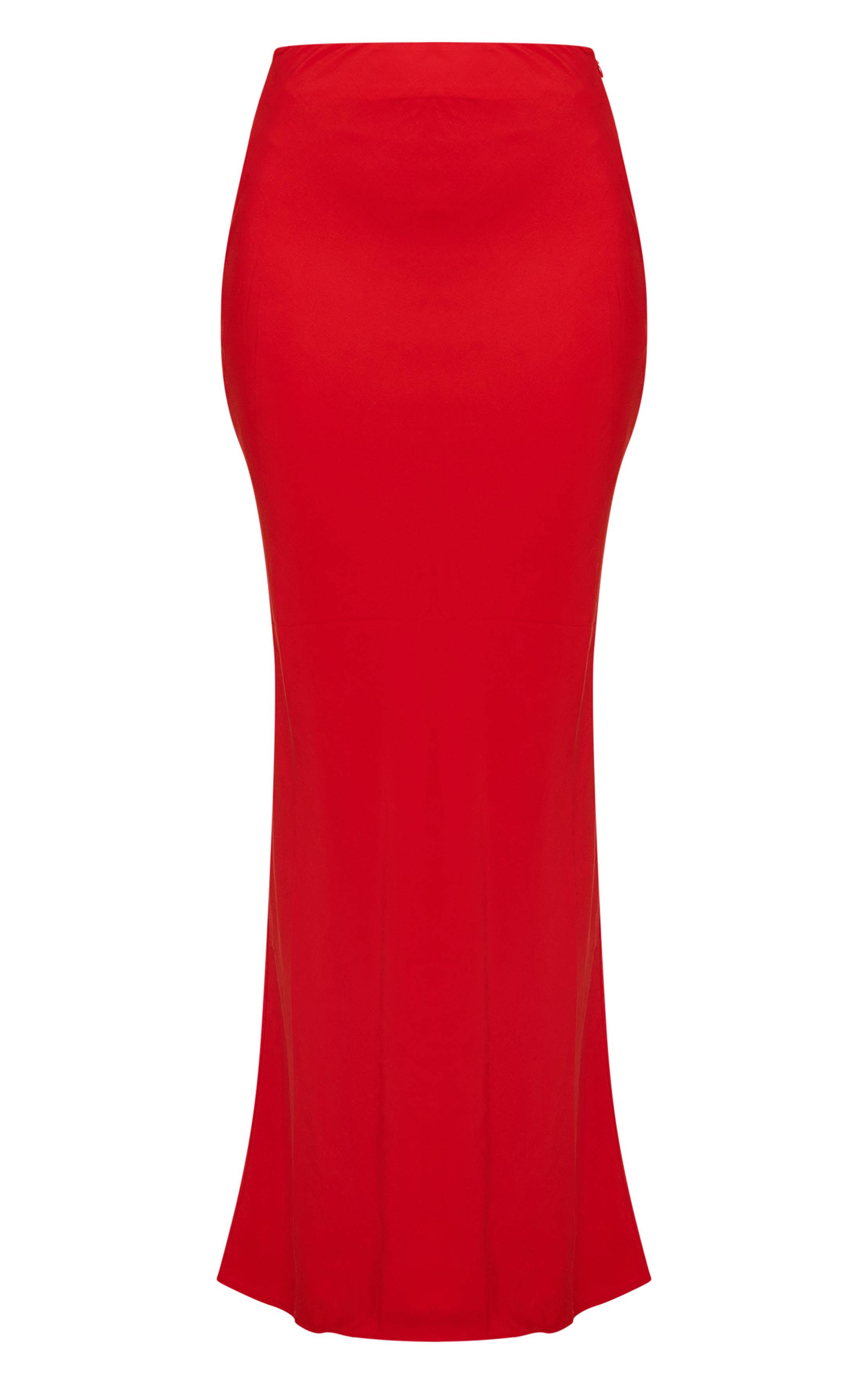 Rouge Tomate Jupe Longue En Tencel