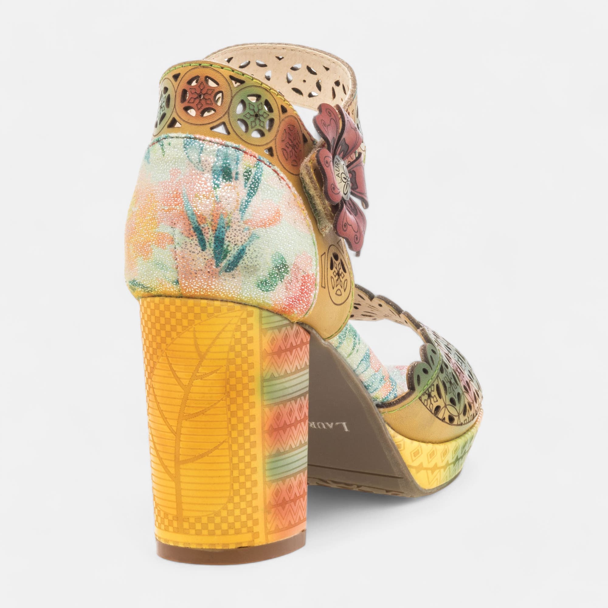 Nu-pieds à talon Femme en cuir jaune
