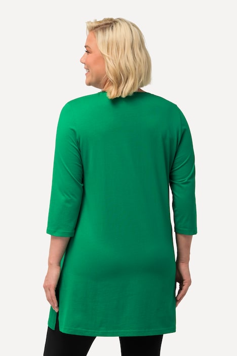 Longshirt, A-Linie, V-Ausschnitt, 3/4-Arm