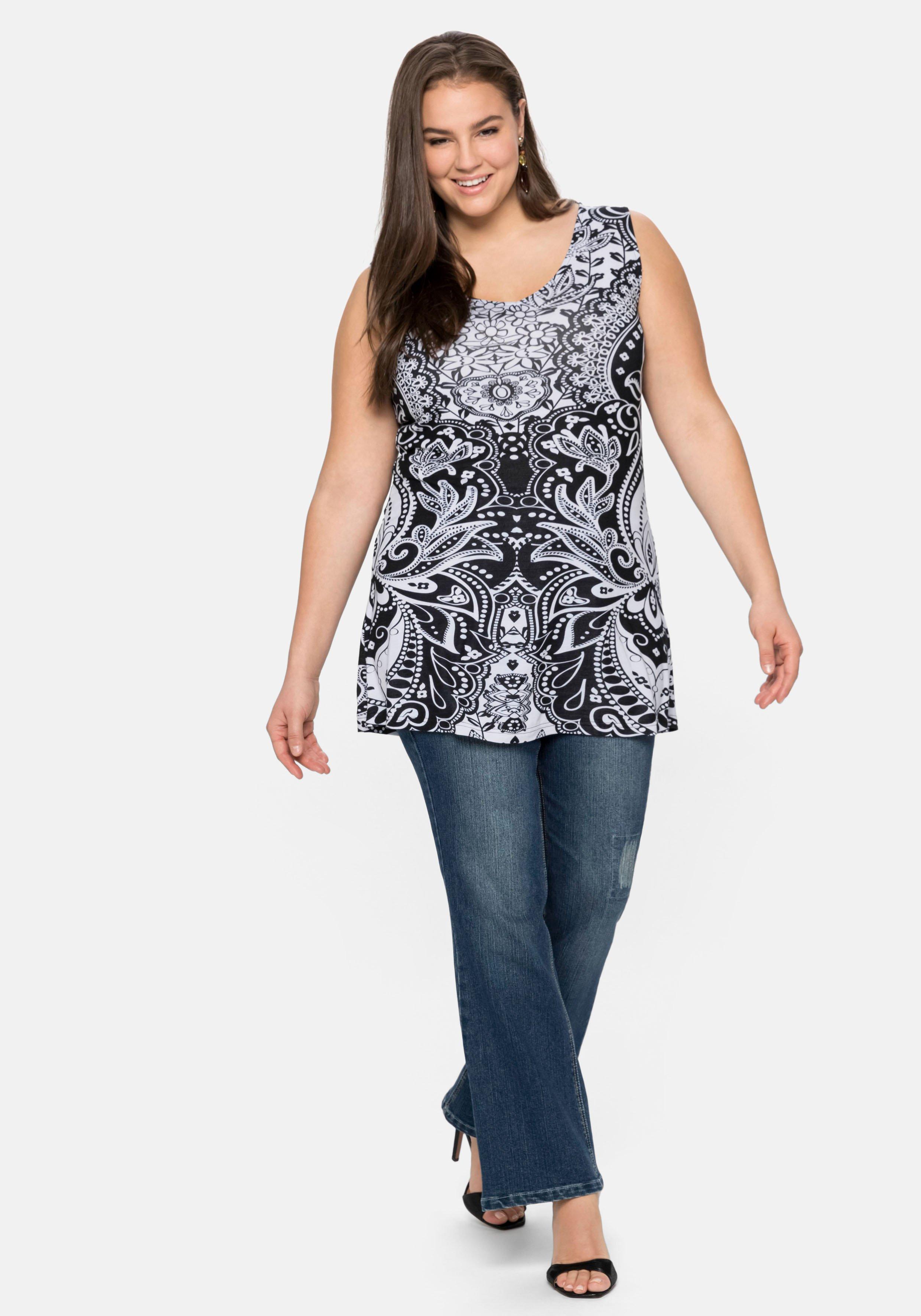 Longtop mit Blumendruck, in leichter A-Linie