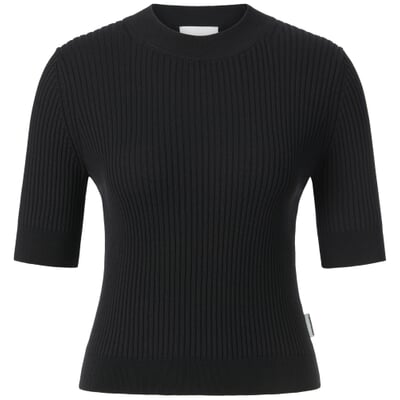 Damen-T-Shirt Rippe, Schwarz