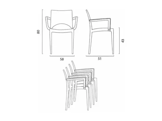 Lot de 24 chaises avec accoudoirs en polypropylène restaurants IVAR
