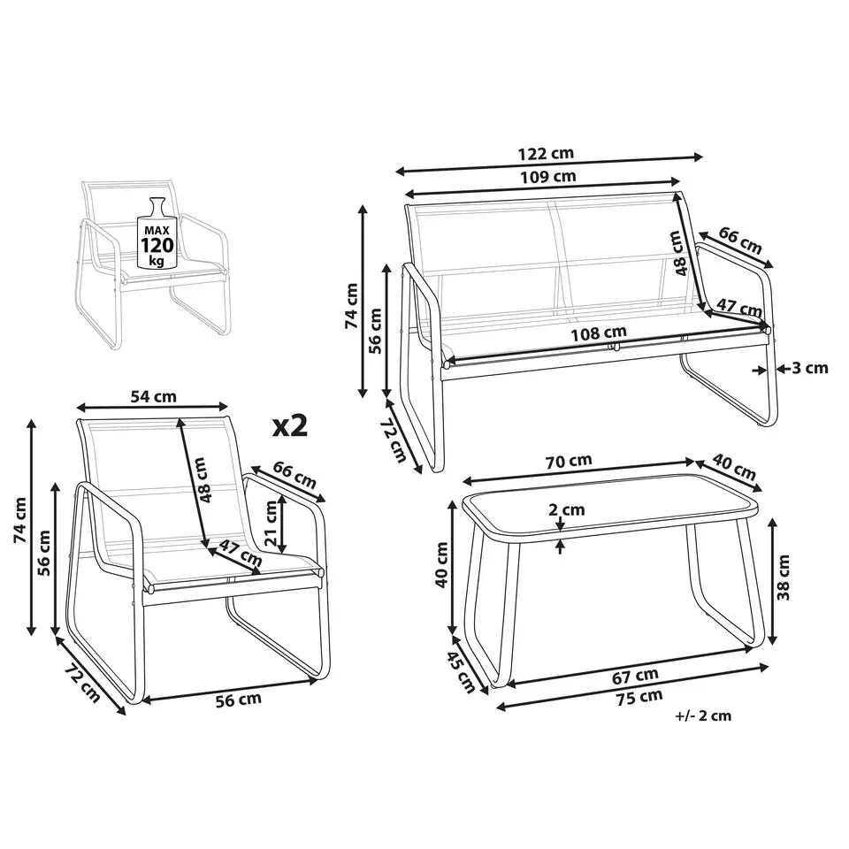 BARREA - Loungeset 4-zits - Grijs - Metaal