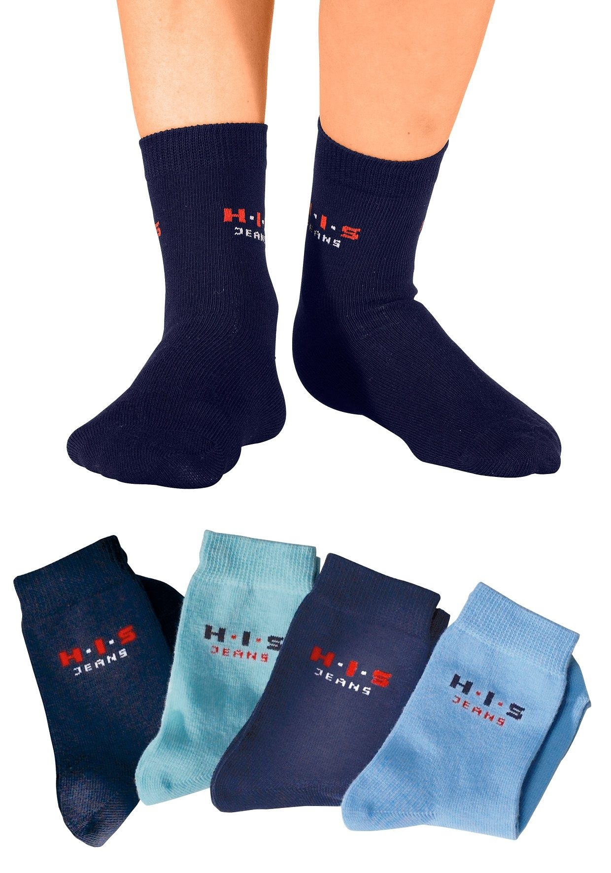 H.I.S Basicsocken Packung, 4 Stk. tlg. mit kontrasfarbenem Logo