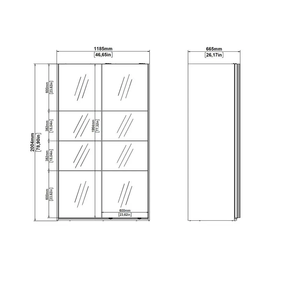 Hioshop Catania schuifdeurkast 2 deuren met spiegel 120x200cm mat zwart