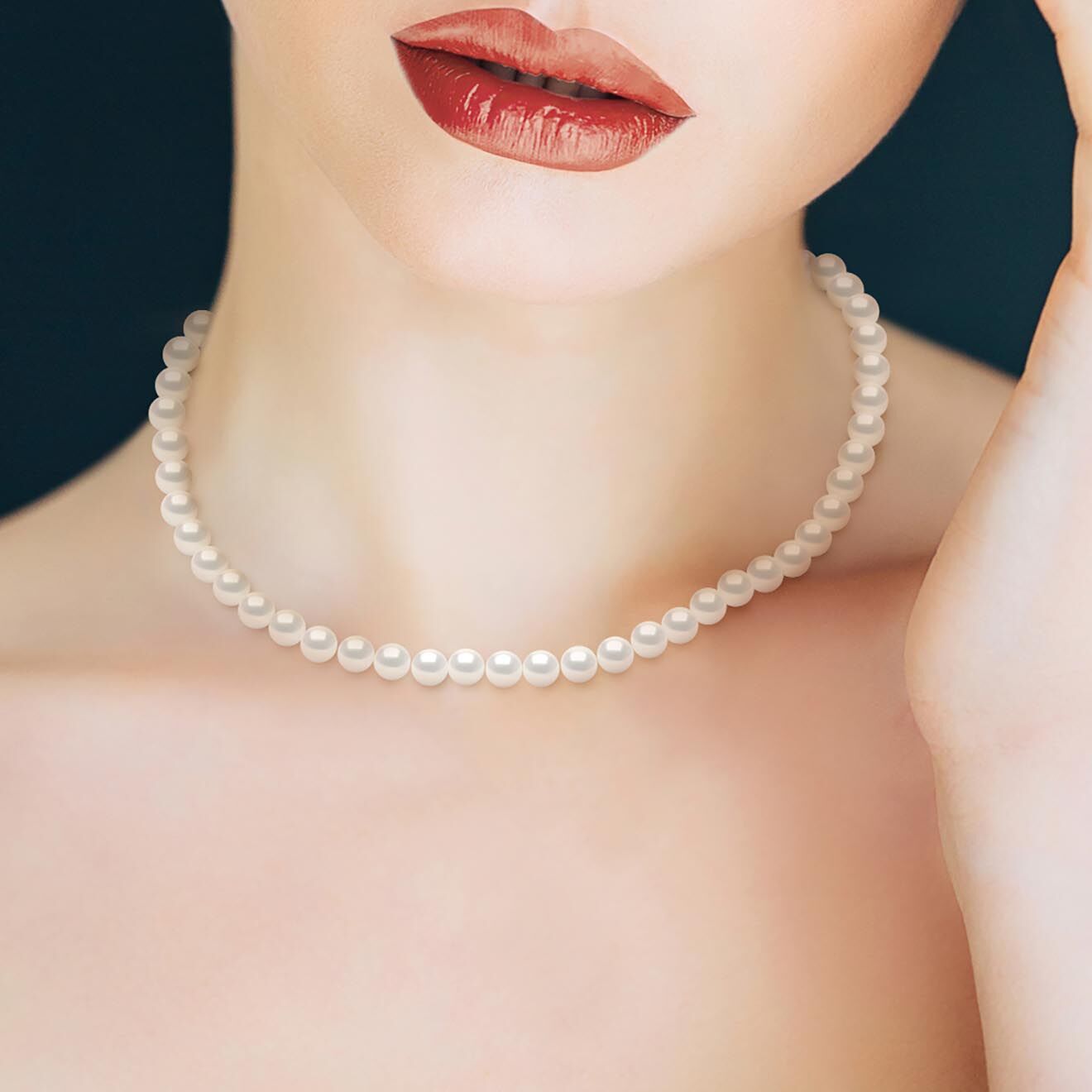 Mitzuko Collier Rang Argent Rhodié & Perles d'Eau Douce rondes blanc nacre naturel