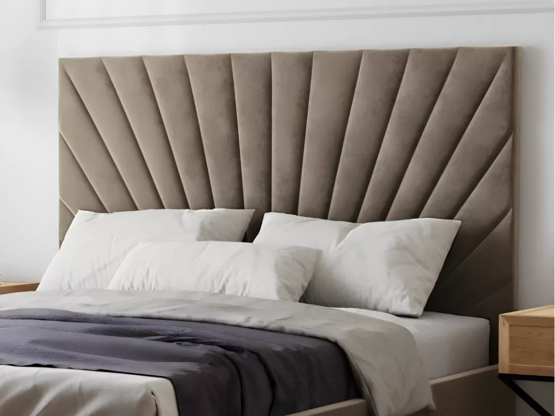 Lit coffre 140 x 190 cm - Velours - Taupe + Matelas - RILIODA de Pascal Morabito