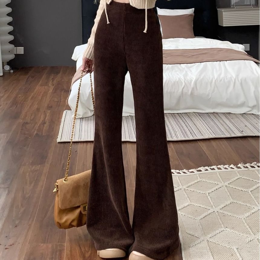 Dovitade - Hoge taille effen corduroy flared broek