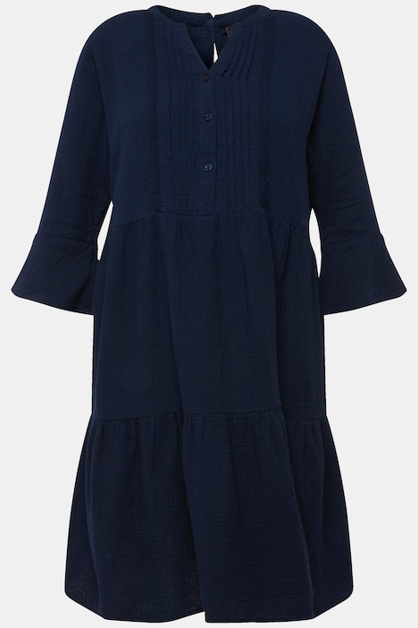 Musselin-Kleid, A-Linie, Tunika-Ausschnitt, 3/4-Arm