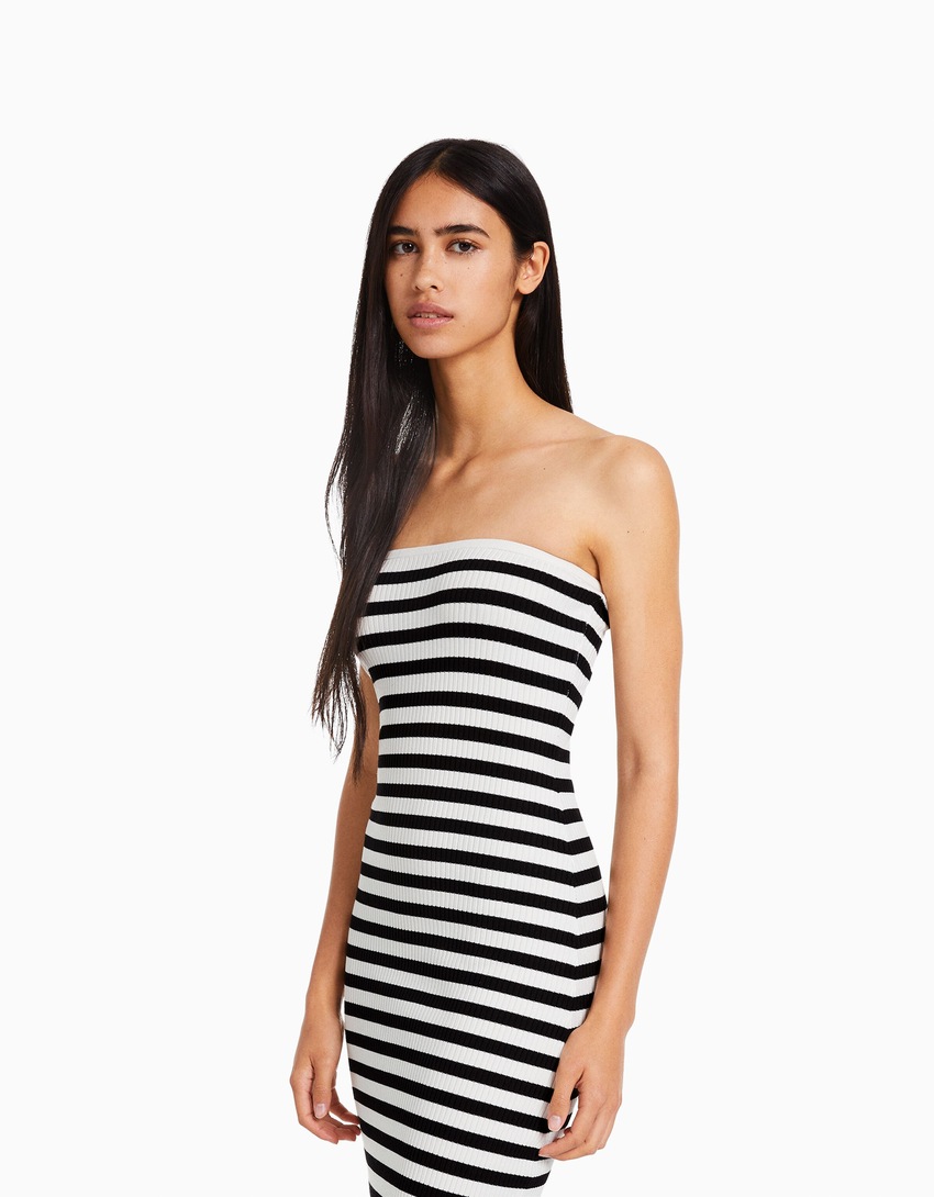 Vestido midi tomara que caia listrado