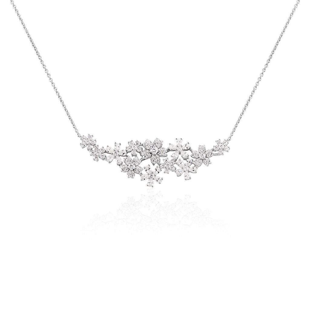 Collier Midnight Flower Argent Blanc Oxyde De Zirconium