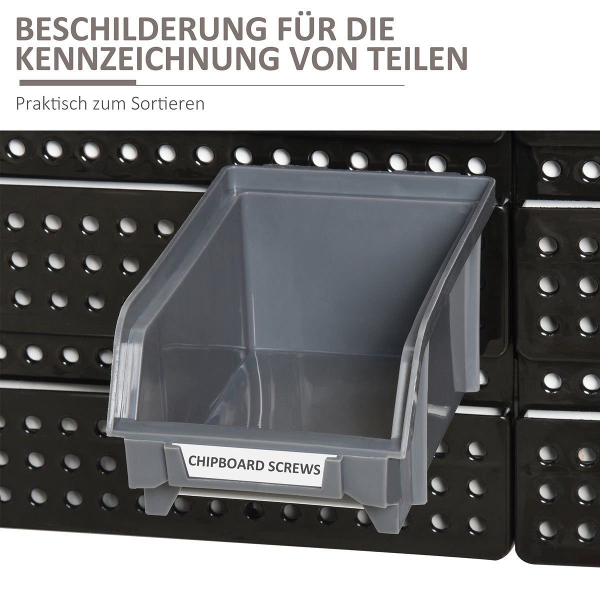 DURHAND, gereedschapsbord, wandplank, 37,5L x 18B x 63H cm, kunststof, rood + grijs + zwart