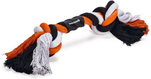 Beeztees hondenspeelgoed flostouw 2 knopen zwart/oranje 205 g