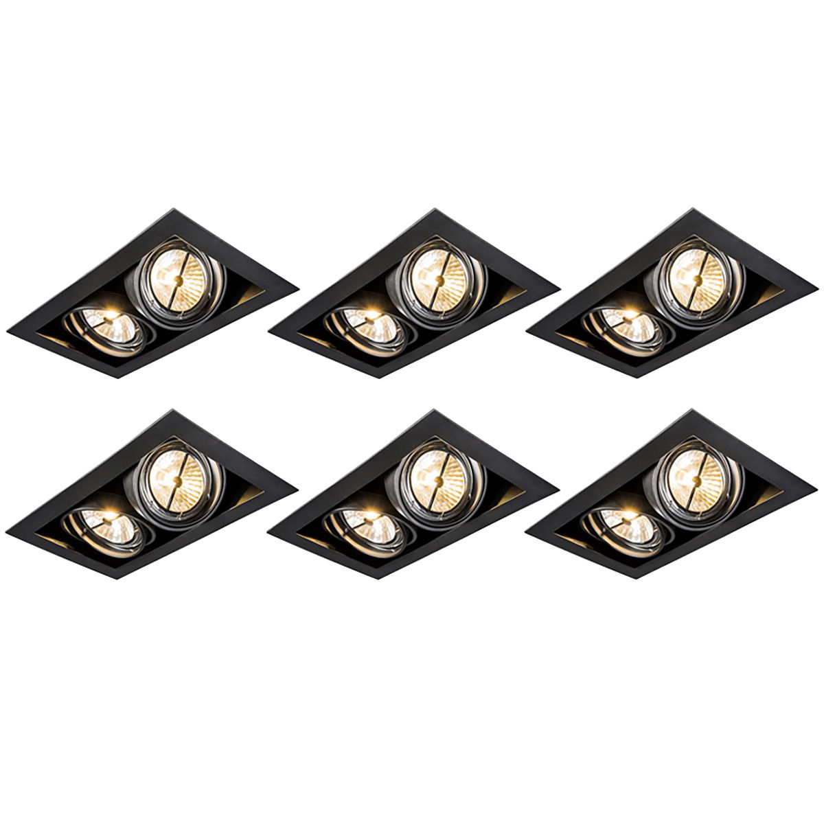 Set van 6 inbouwspots zwart AR111 verstelbaar 2-lichts - Oneon
