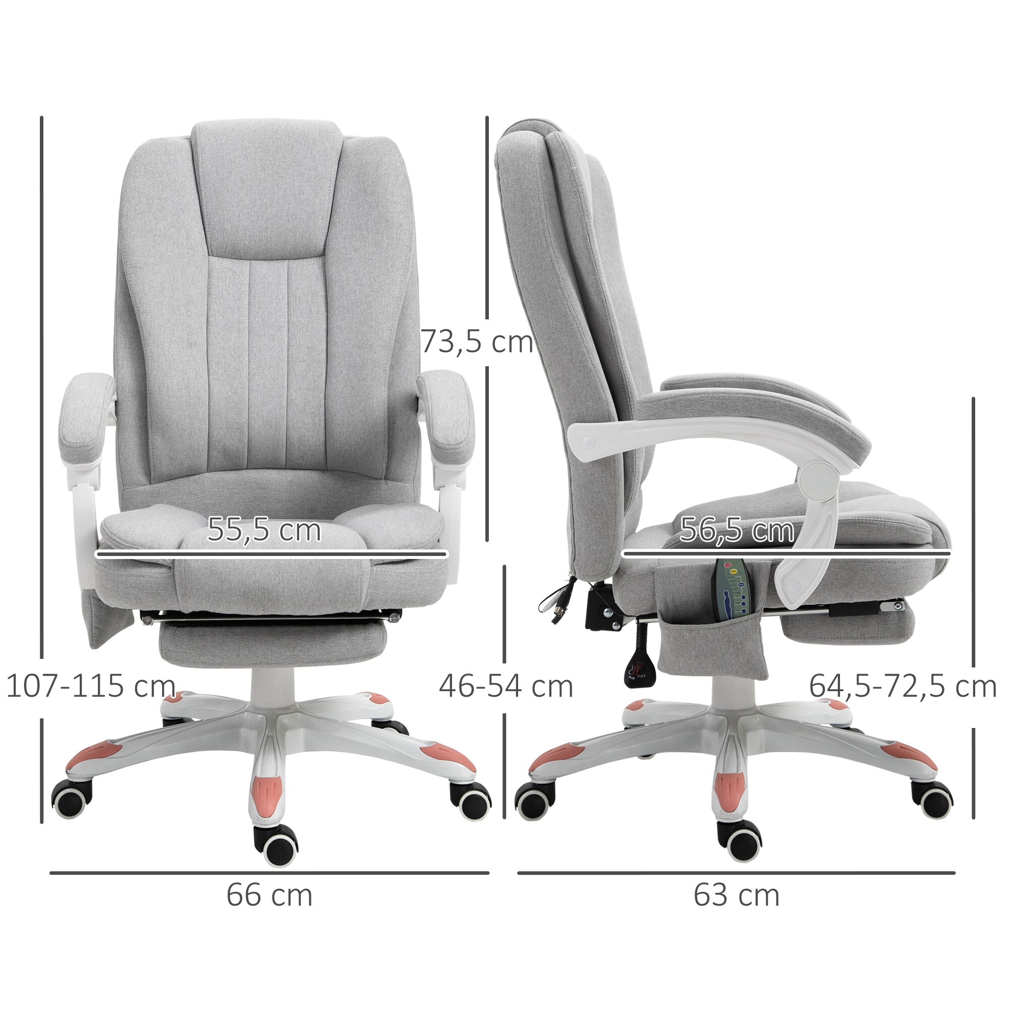Vinsetto Bürostuhl mit Massagefunktion grau 66 x 63 x 107-115 cm (BxTxH)