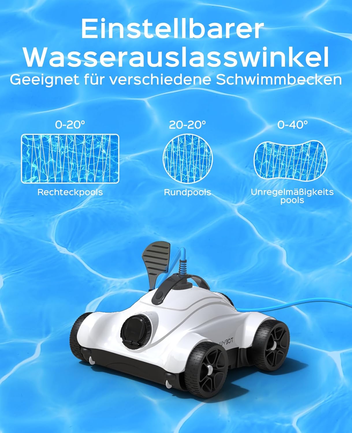 WYBOT Grampus 400 Poolroboter, 150W Super-Saugleistung, 2-Fach Motor, 3 Arbeitszeitoptionen, Einstellbarer Düsenwinkel, Geeignet für Flachbodenpools