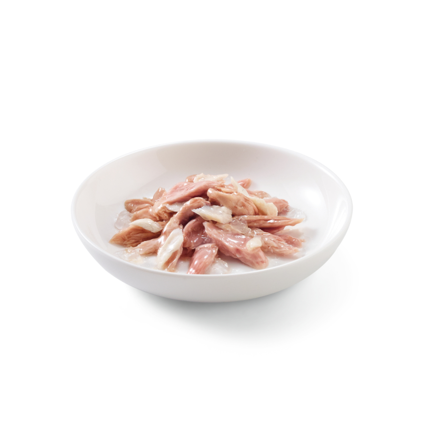 Sachê de 85g de atum adulto Schesir com robalo para gatos.