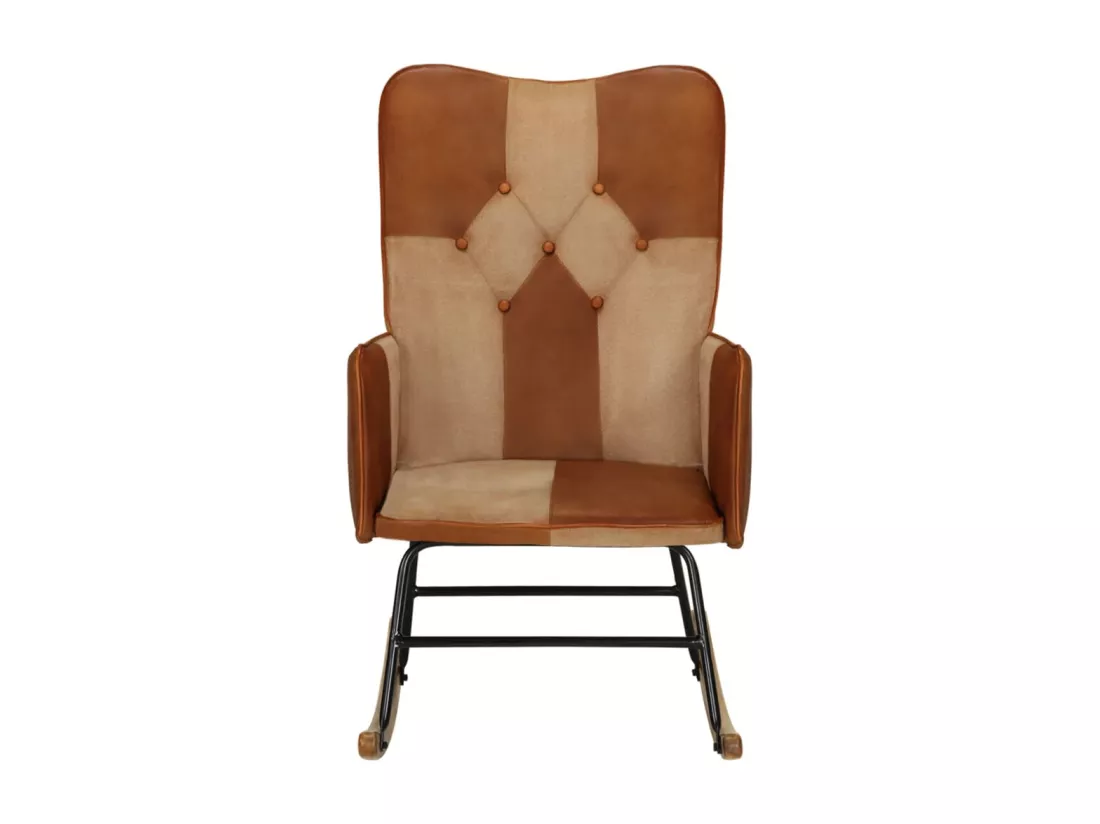Chaise à bascule Marron Cuir véritable et toile