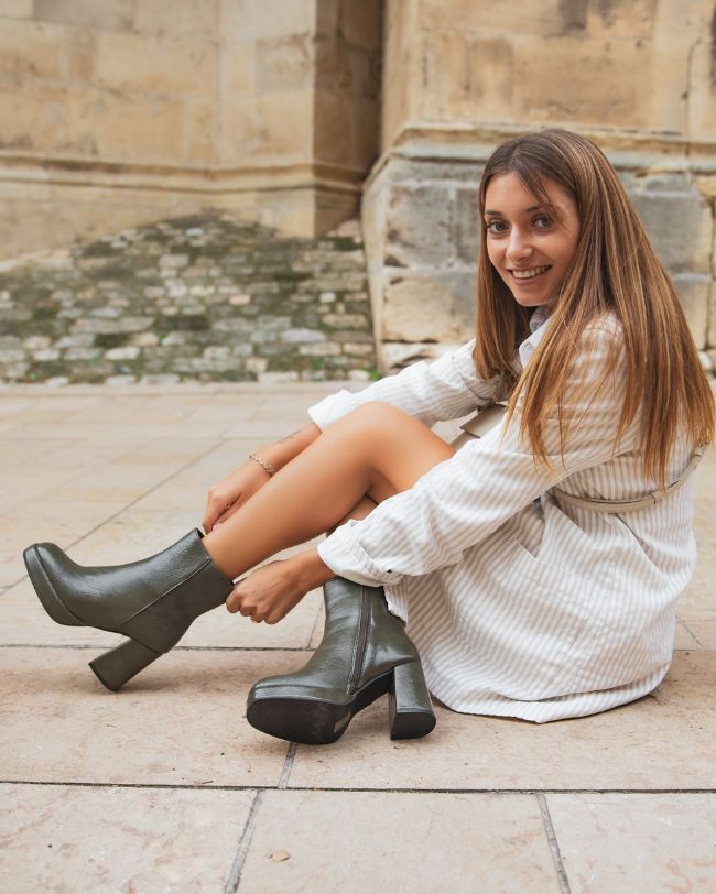 Bottines femme kaki à talon - Adèle