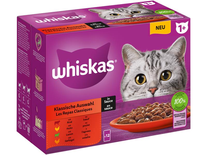 Whiskas Nassfutter Klassische Auswahl in Sauce 1 , 12 x 85g Alleinfuttermittel für Katzen