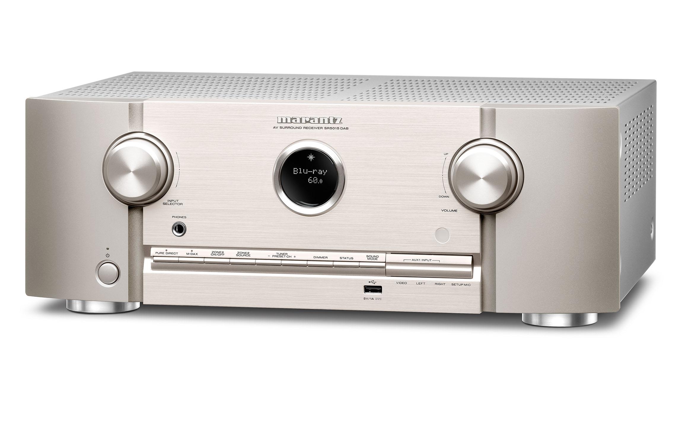 AV-Receiver SR5015 DAB Gold/Silber<br>AV-Receiver mit 7-Kanal-Endstufe für eindrucksvollen 3D-Sound, 8K Video und HEOS Built-in