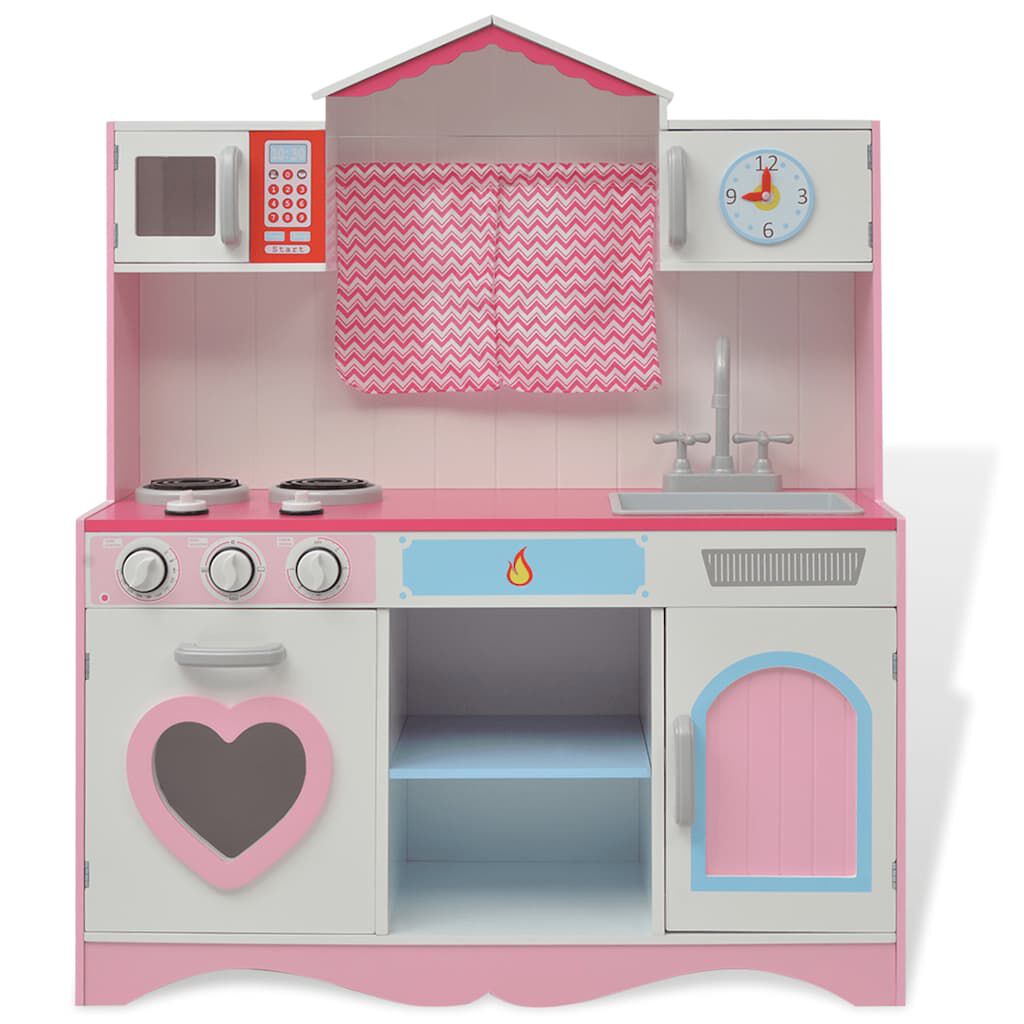 vidaXL Speelgoedkeuken 82x30x100 cm, hout, roze en wit