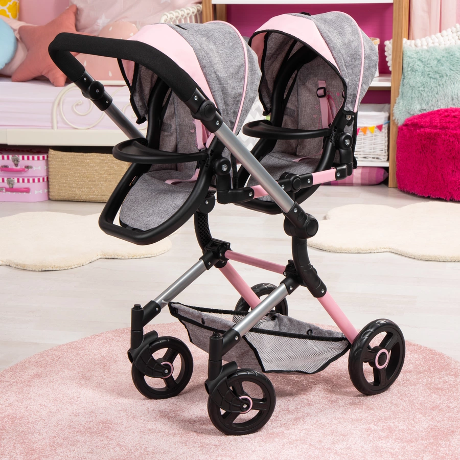 bayer Design Zwillings-Puppenwagen Twin Neo graurosa, mit Schmetterling