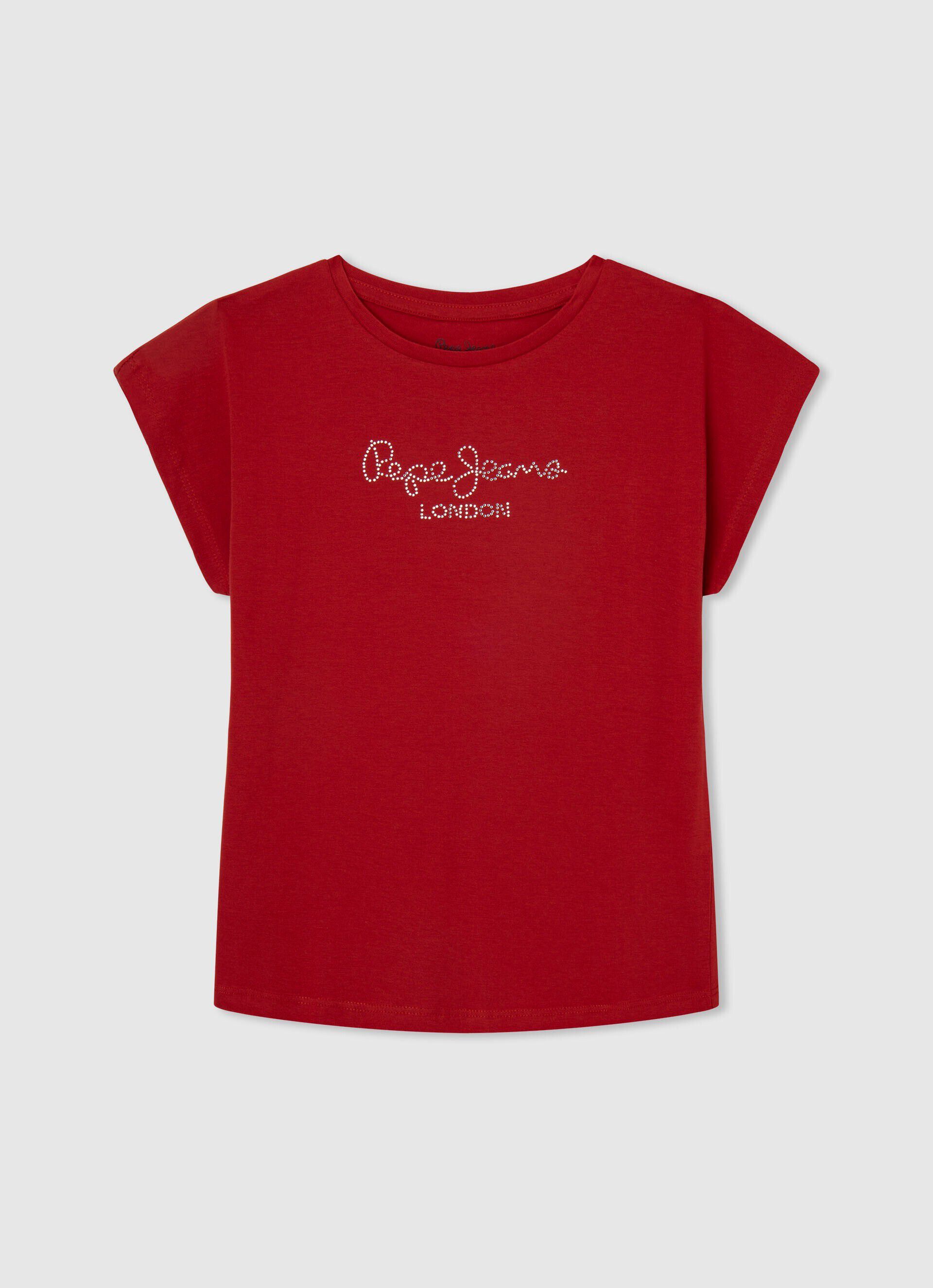 Camiseta de algodão com logo de strass - vermelho estúdio