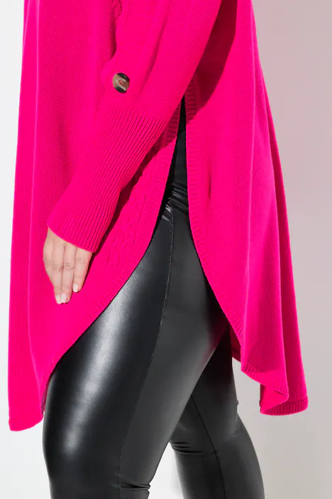 Pullover, Poncho-Style, Zopfmuster, Zipfelsaum, neon berry
