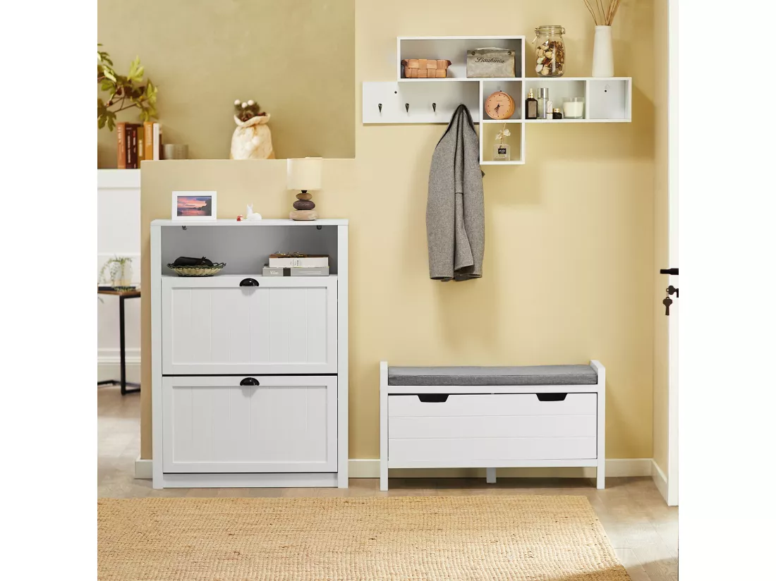 Meuble de Rangement à Chaussures Armoire à Chaussures Commode à Chaussures 2 abattants, FSR87-W